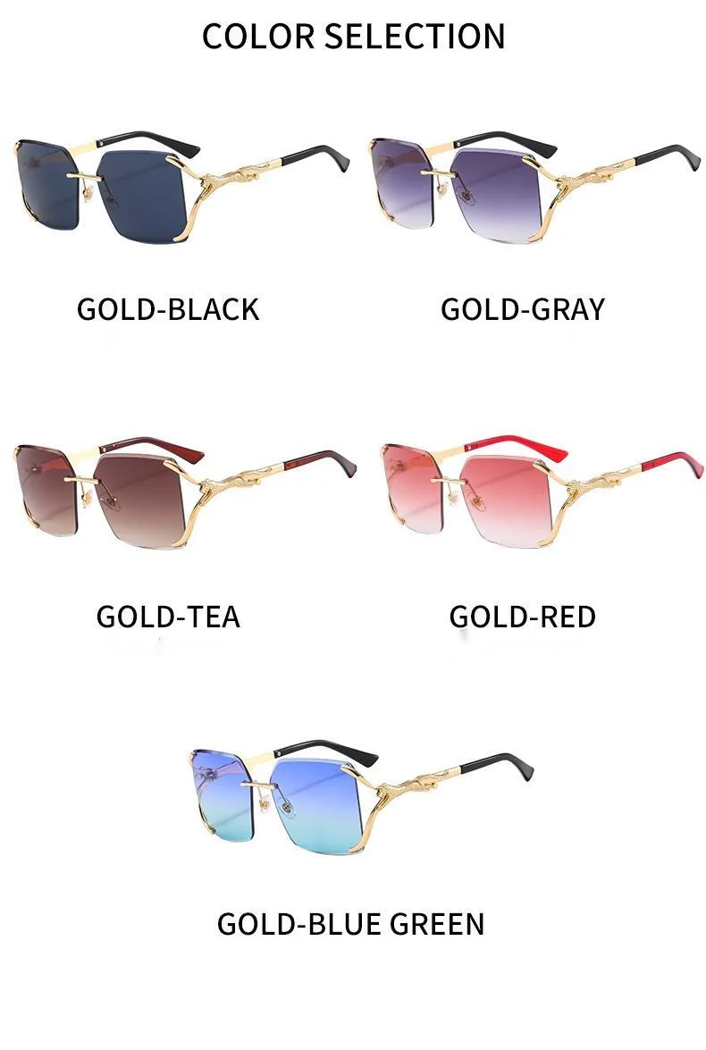 Women's Leopard Frameless Sunglasses Large Frame Fashion Glasses_voghion.com