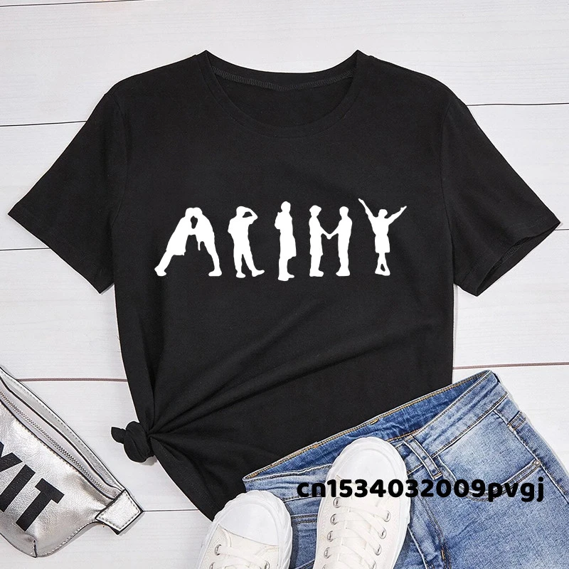 Camiseta k pop para mujer, ropa de calle del ejército Jungkook J Hope, camiseta con el permiso para Grupo coreano Bangtan Senyeondan Kpop Merch Top| | - AliExpress