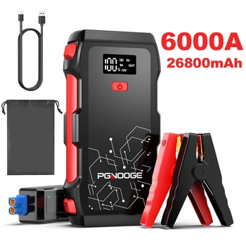 PGNOOGE 6000A di Picco Avviatore Batteria Auto, 26800mAh Avviatore ad Alta Capacità per Tutti i Motori a Benzina e Diesel Fino a 10L, Kit di Emergenza Portatile per Viaggi Stradali