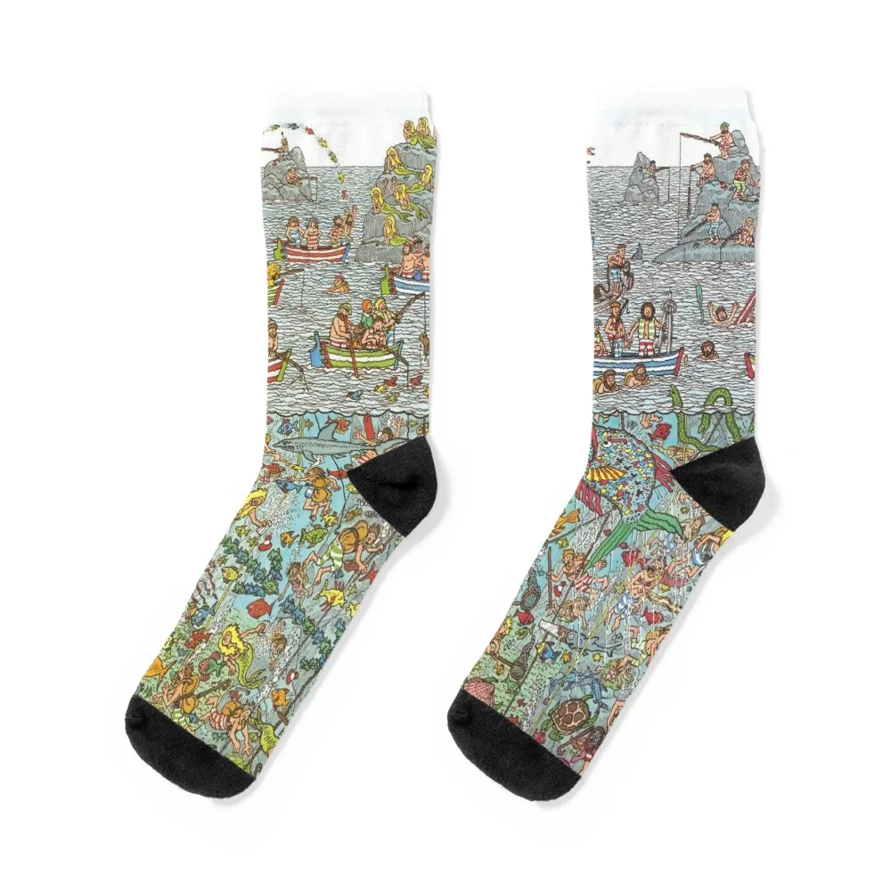 Whawes Waldo Underwater Scene Socks Running Socks Uomo Funny Man Socks Uomo Gift Calzini Divertenti Donna
