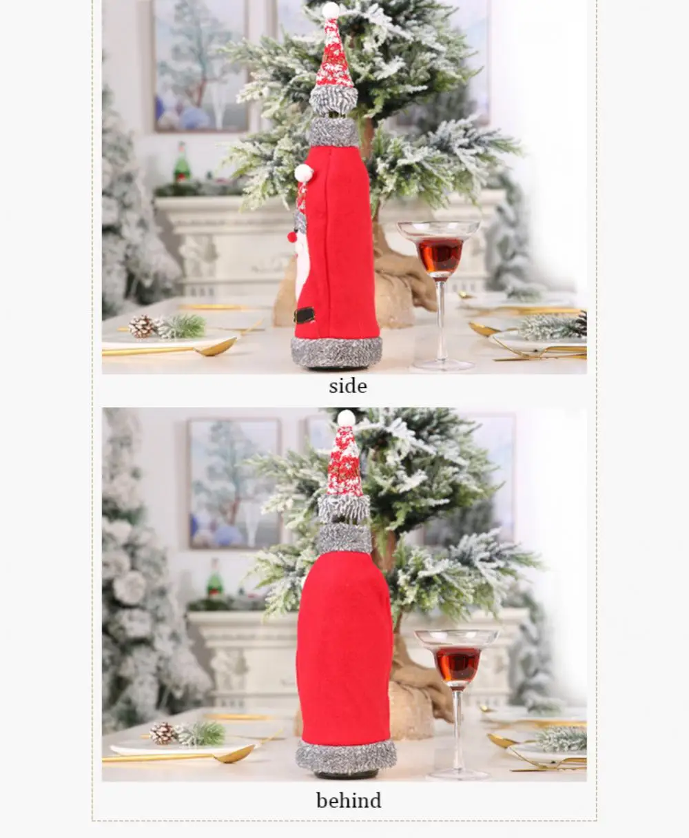 Description Picture 6 of itemChristmas Wine Bottle Cover Santa Snowman Woven Wine Bottle Bags For Christmas Party Dinner Table Decorations New Year Gifts