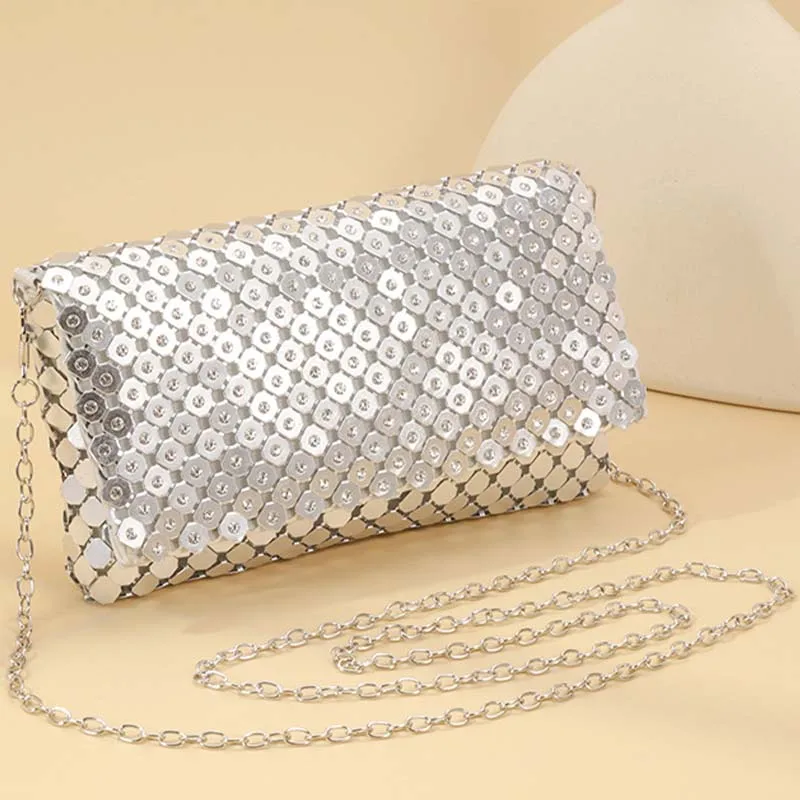 

Sequins Envelope Clutches Handbag for Women Luxury Crystal Diamond Evening Aluminum Purse Lady Shoulder Chain Wedding Party Bag