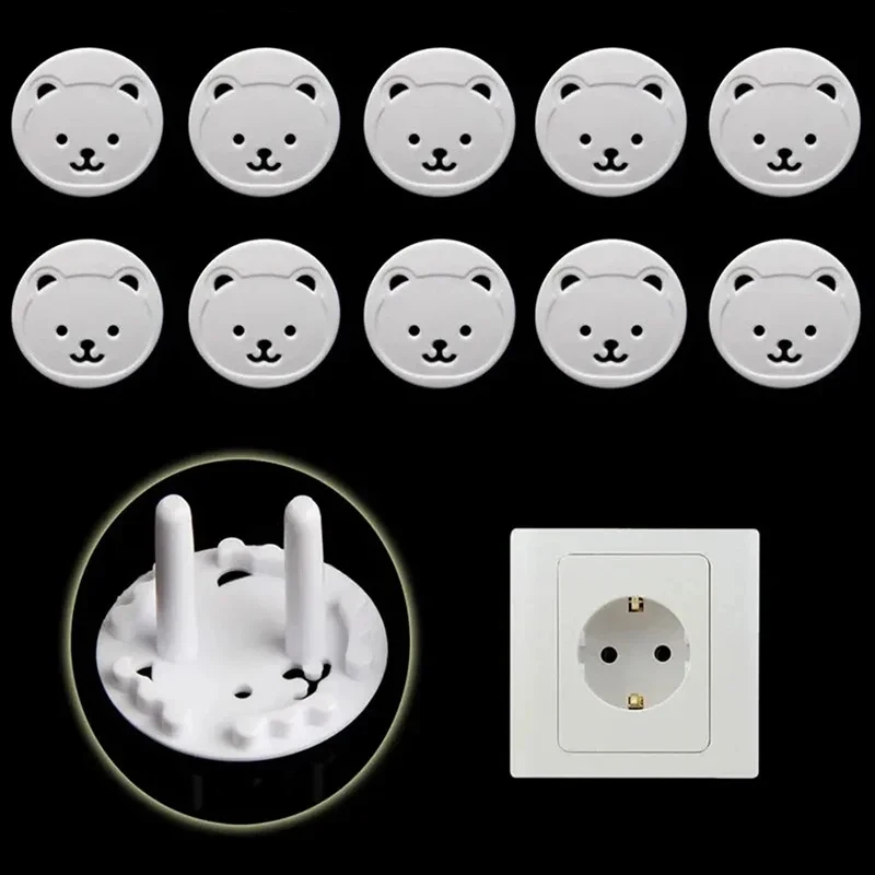 Bear Thickened Kids Safety Electrical Outlet Anti Electric Shock Plugs Protector Covers EU Power Socket Protection Cover 10pcs
