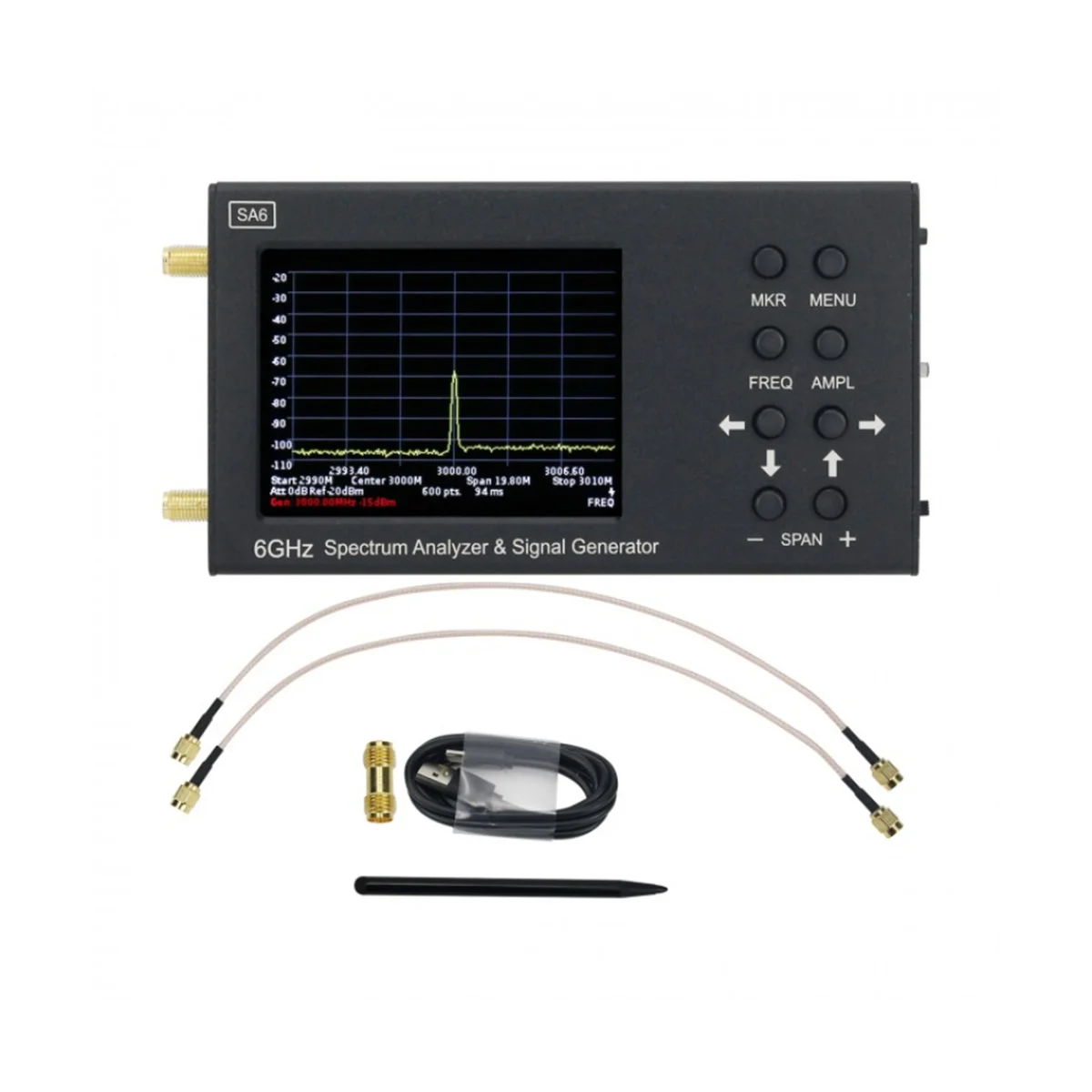 

SA6 6GHz Handheld Spectrum Analyzer 3.2Inch Touch Screen Portable 35-6200MHz Wireless Signal Generator Tester