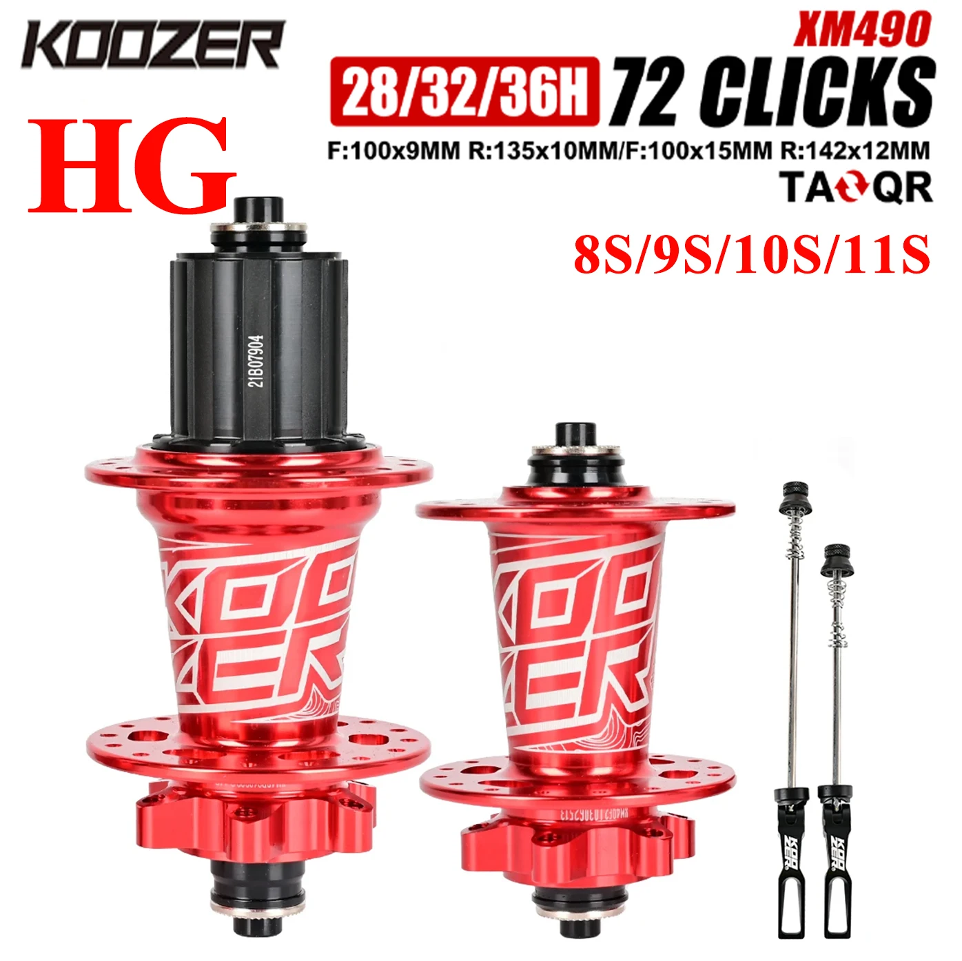 

KOOZER MTB Hub 28/32/36 Holes Front 100mm Rear 135mm Black HG Standard QR Cube Mountain Bike Hubs 8 9 10 11 Speed bike Hubs