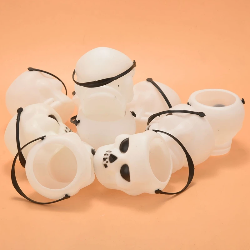 10Pcs Mini White Skeleton Halloween Candy Kettle Halloween Candy Bucket Skull Head Bucket Party Decoration