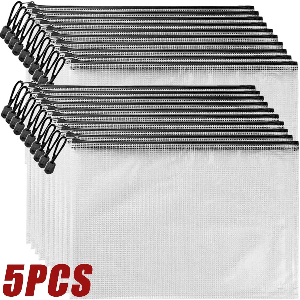3/5PCS 편지지 보관 가방 폴더 파일 메쉬 지퍼 주머니 A3 A4 A5 A6 문서 가방 우편 파일 폴더 학교 사무용품