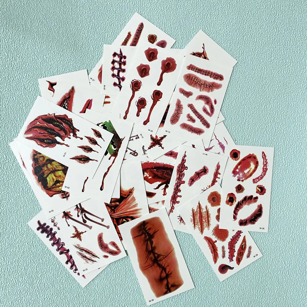 30pcs Waterproof Halloween Tattoo Stickers Bleeding Wound Scar Temporary Tattoos for Women Men Fake Tattoo For Halloween Party 5