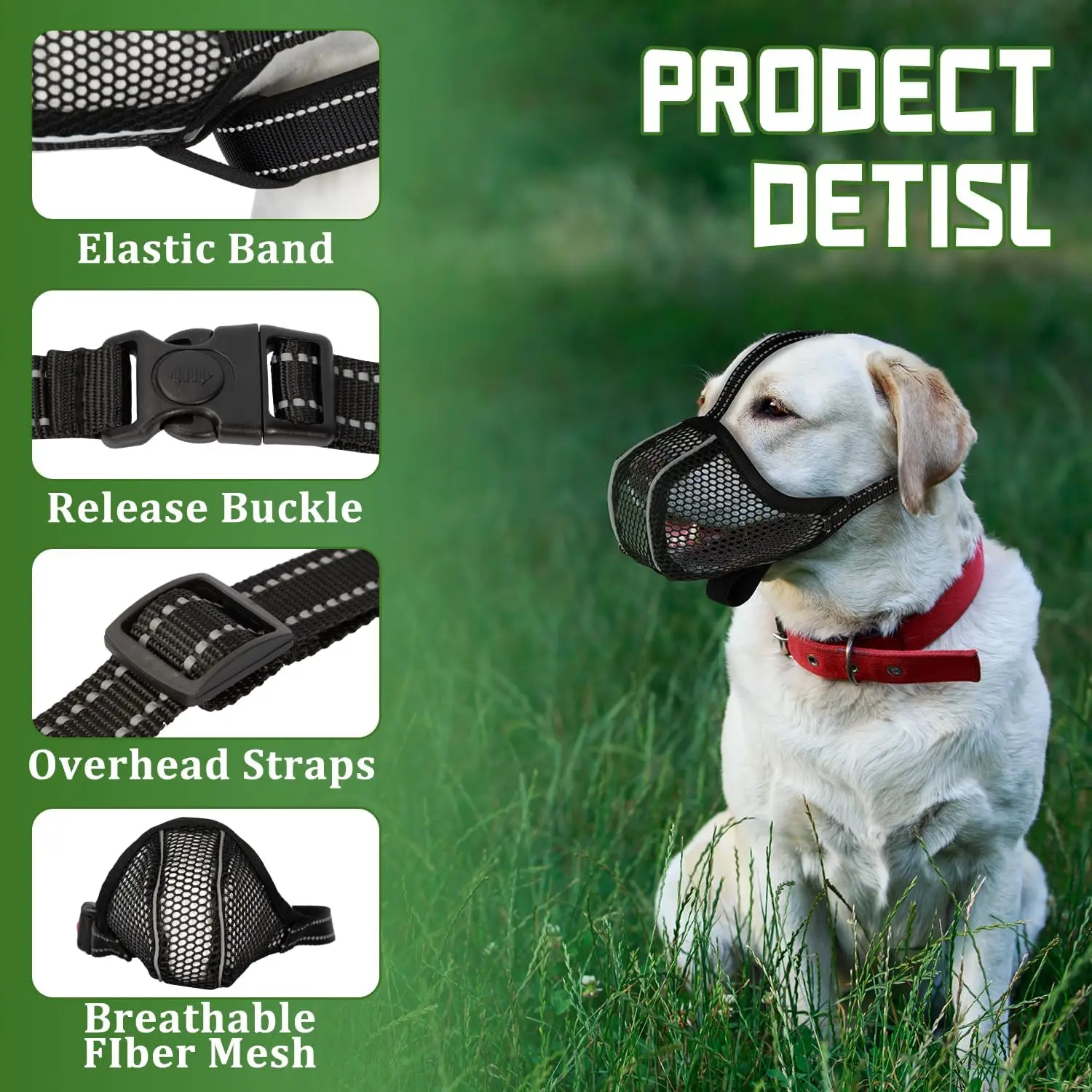 Dog Muzzle Basket Soft for Small Medium Large Size Breed Anti Biting Licking Chewing Adjustable Mesh with Reflective Strap Daily
