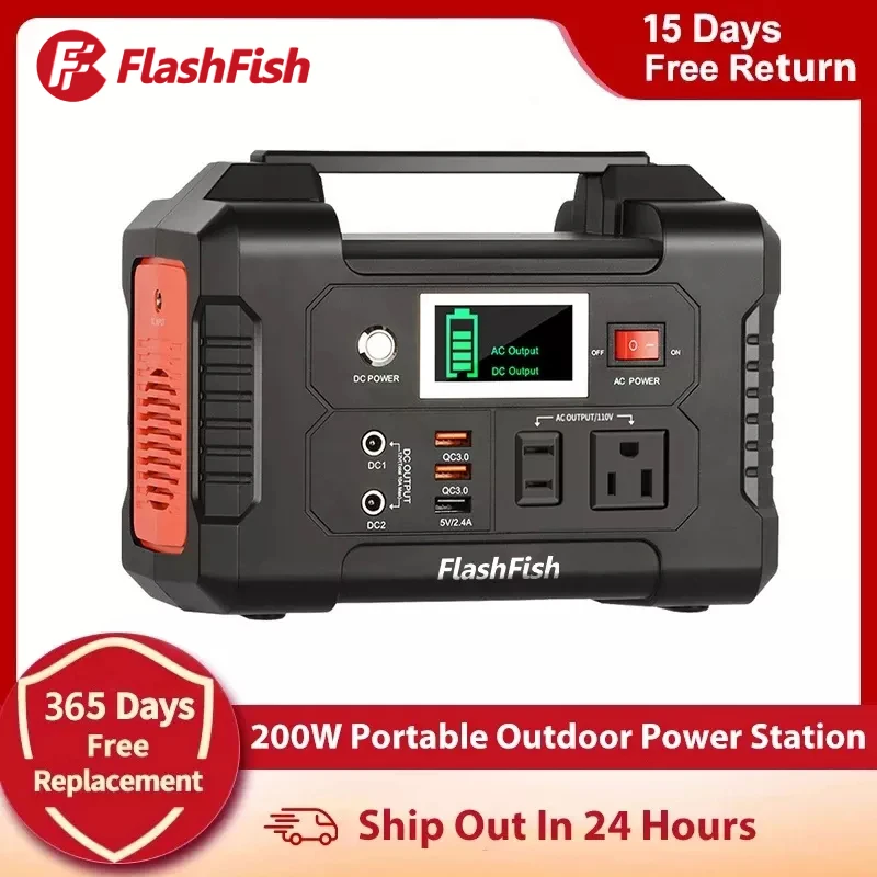 200W Portable Power Station FlashFish 40800mAh Solar Generator with 110V AC Out 