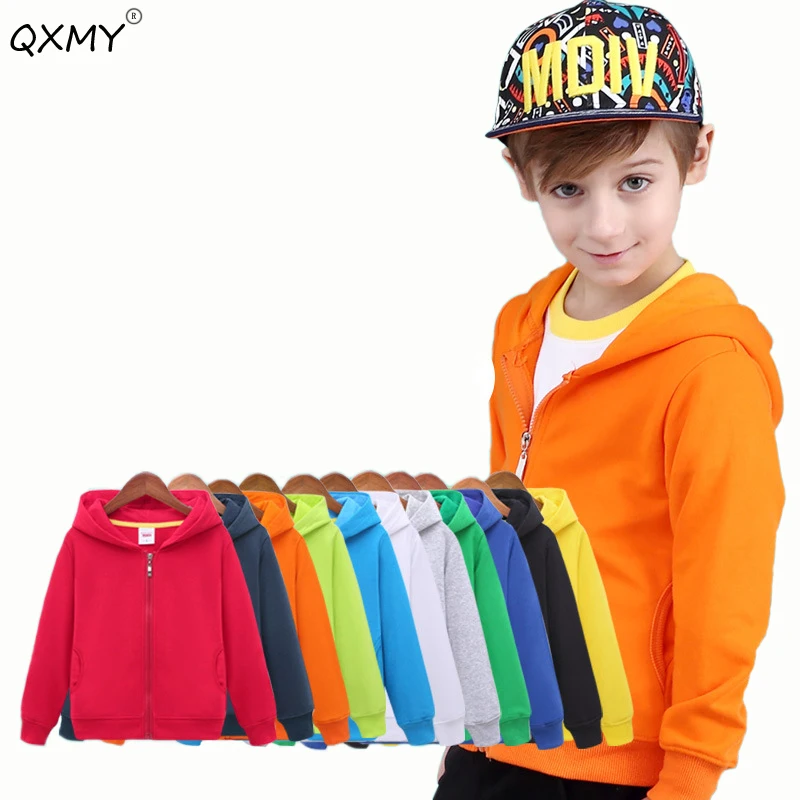 Spring Autumn Boys Girls Jacket Pure Color Hooded Sports Coat For