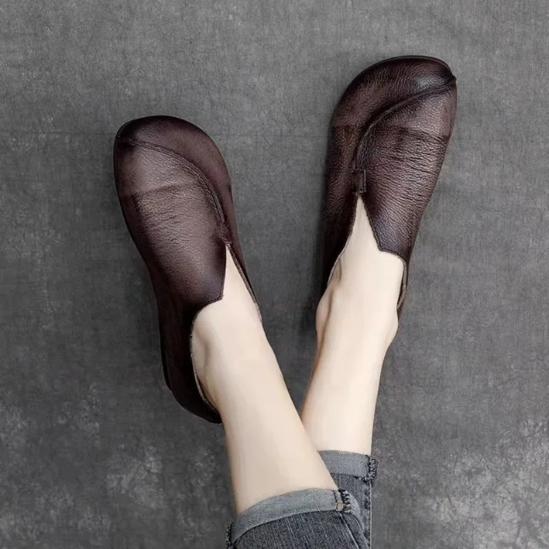 New Spring Style Women's Flat Shoess One Kick Soft Sole Retro Shoes Women Outdoor Daily Commute Round Head Zapatillas De Mujer 4