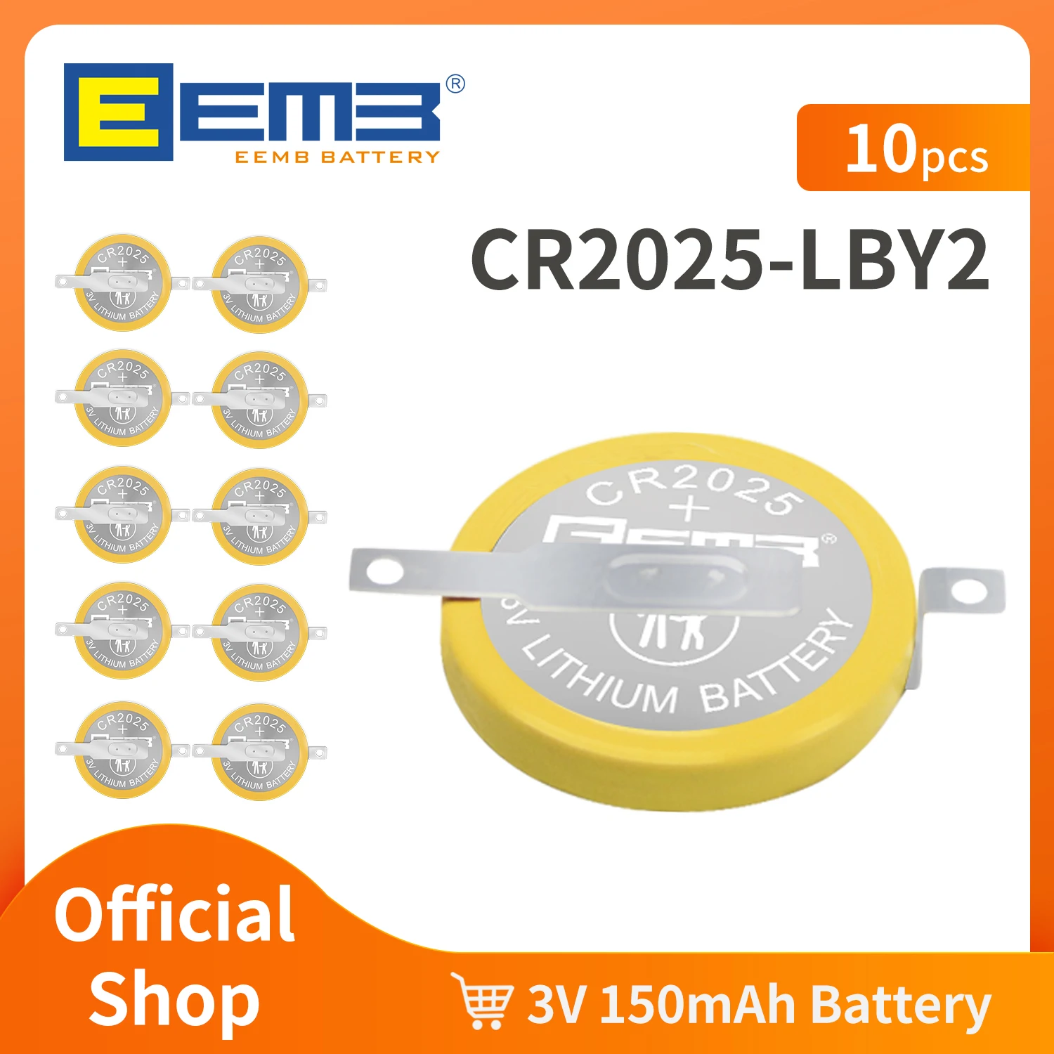 EEMB 10PCS CR2025 Battery With LBY2 Solder Tabs CR2025 Tabbed Battery Compatible with Gameboy Color Gameboy Advance game box