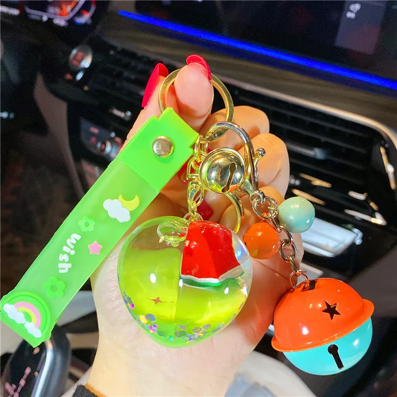 Creative Liquid Keychain Peach Watermelon Into Oil Luxury Key Ring