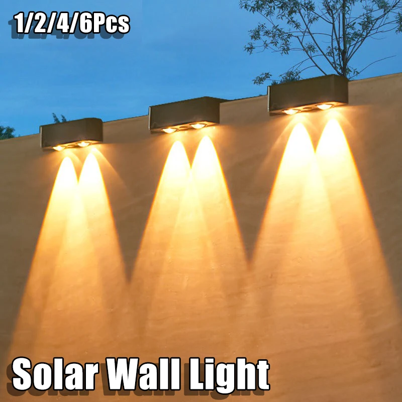 1/2/4/6 Pcs Outdoor Solar Wall Light Waterproof Fence Lamp Ultra Strong Spotlight Illumination for Garden Fence or Exterior Wall