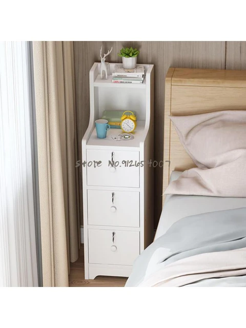 Mesita de noche estrecha para dormitorio, tamaño pequeño, almacenamiento  extraíble, 20cm de espacio, mesa lateral blanca - AliExpress