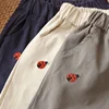 Baby Children's Casual Pants 1-5Y Spring 2025 New Boys' Solid Color Trousers Girls Cartoon Embroidery Outdoor Pants 5