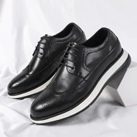 Fashion Soft Bottom Minimalist Shoes Design & Thick Sole for Everyday Use​ 2025 New Casual Leather Lace-Up Men's Business Shoes