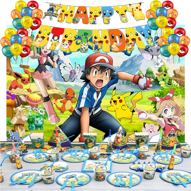 Pokemon Birthday Party Decoration Backdrop Banner Pikachu Theme Balloon  Disposable Tableware Girl Boy Baby Shower Party Supplies