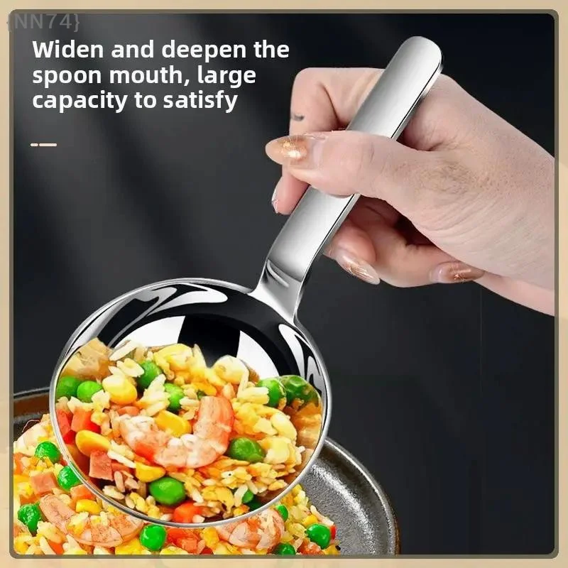 Short Handle Deepened Ramen Soup Spoon - 201 Stainless Steel Large Capacity Tablespoon, Kitchen Cooking Soup Utensils