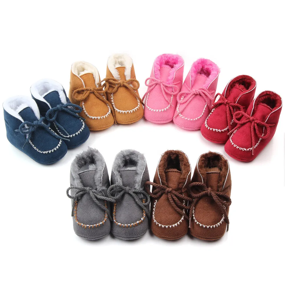 0-18M Infant Newborn Baby Girl Winter Snow Boot Solid Color Fleece Lining Thick Suede Boot with Nonslip Rubber Sole Fur Booties baby shoes baby boots winter snow boots