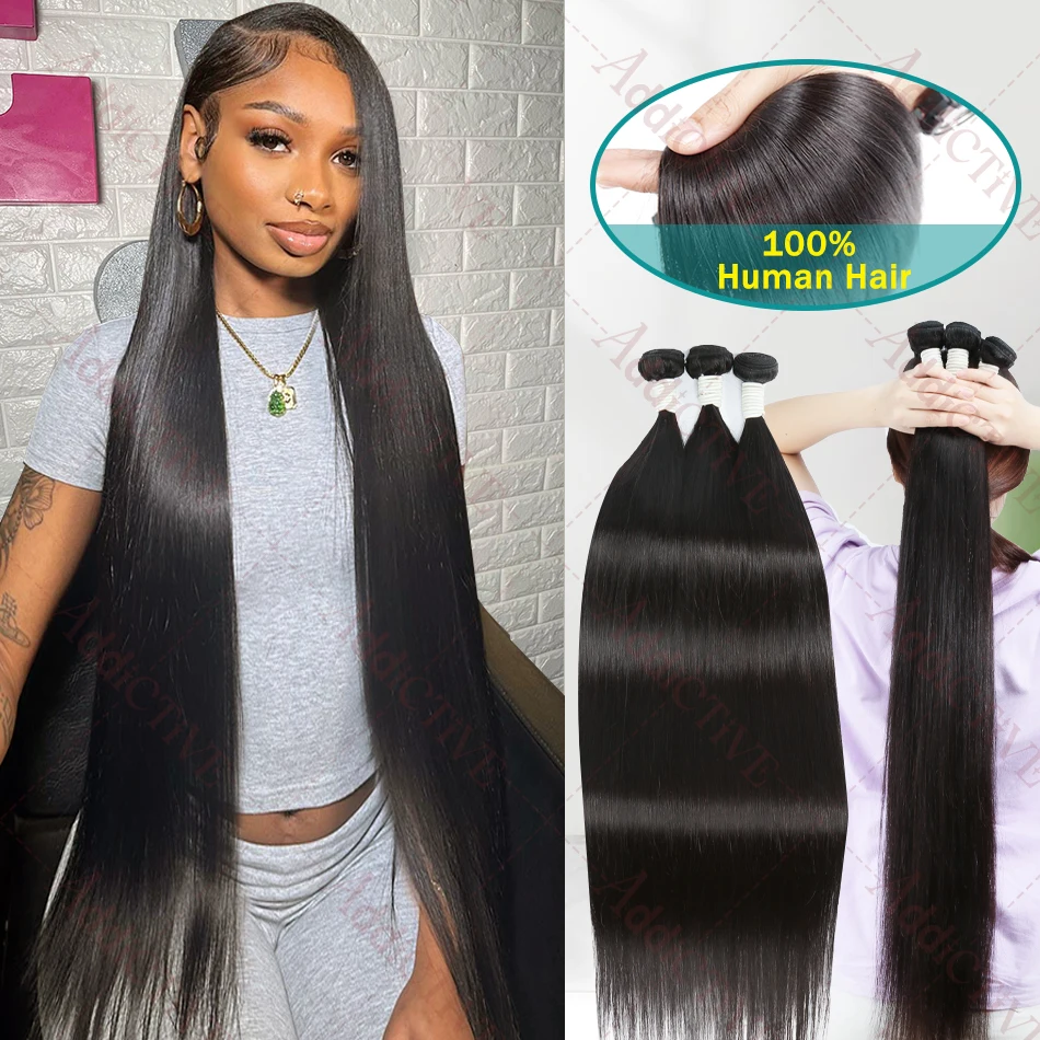 1 3 4 Bundles 30 32 40 Inches 12A Human Hair Weave Double Drawn Weavy Extension Brazilian Remy Human Hair Bundles
