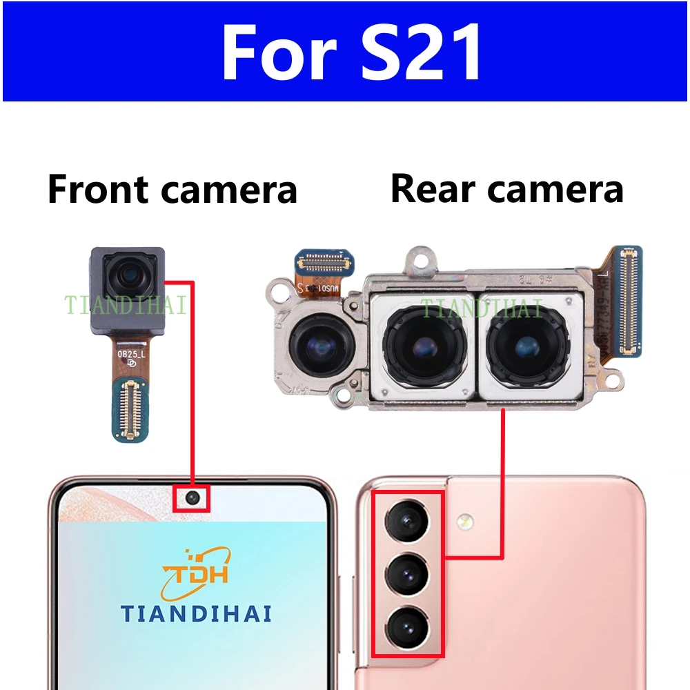 삼성 갤럭시 S21 G990F G991B G991U 용 정품 메인 전면 카메라, 후면 카메라 모듈, 플렉스 케이블 부품, 5G ...