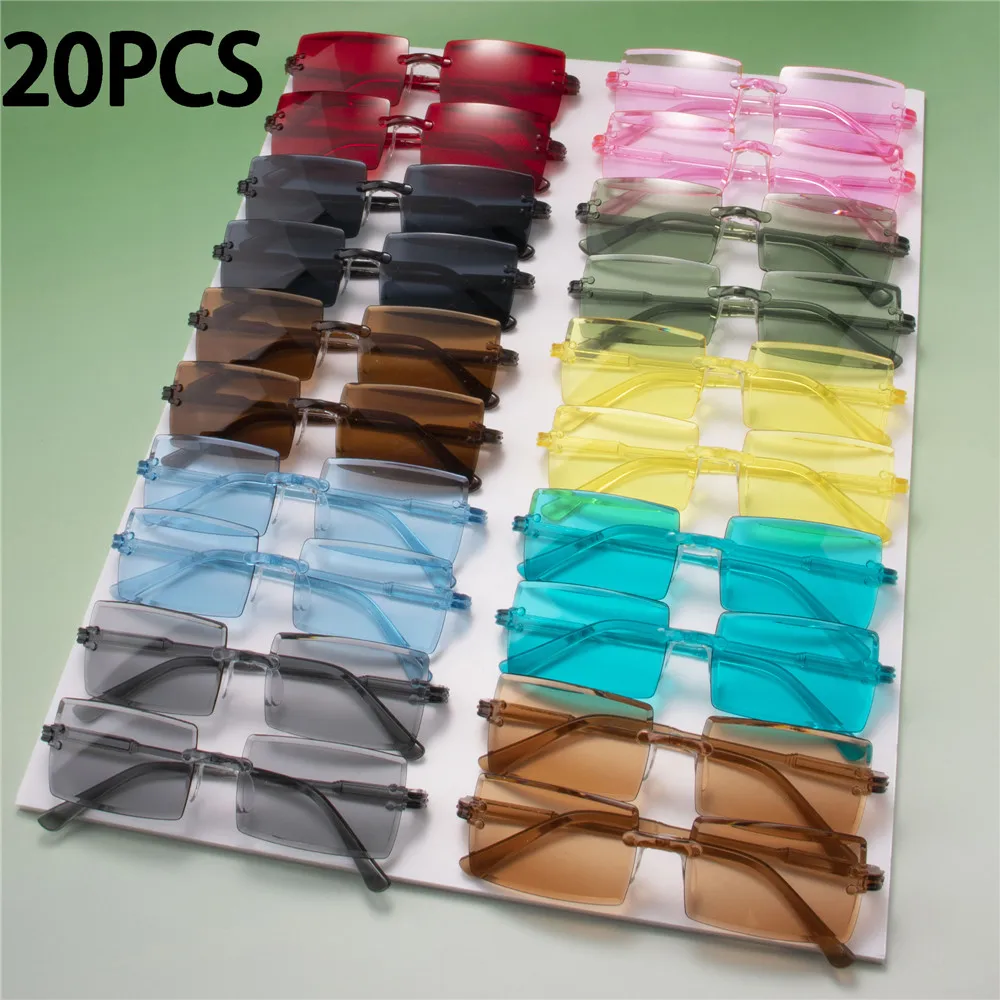 20PCS Retro Sonnenbrille Frauen Marke Designer Mode Randlose Gradienten Sonnenbrille Shades Schneiden Objektiv Damen Rahmenlose Brillen