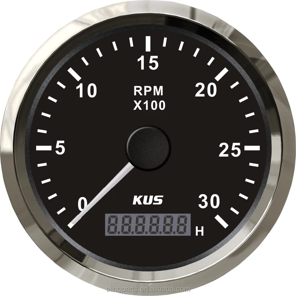 KUS LED 시간계 포함 타코미터 RPM 게이지, 백라이트 포함, 0-3000RPM, 12V, 24V, 3 3/8 인치