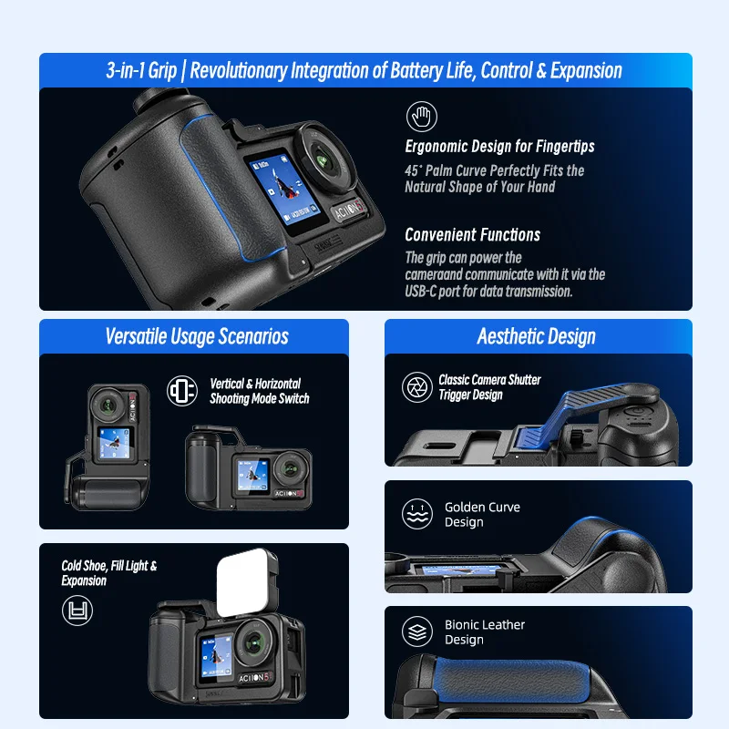 Poignée pour DJI Osmo Action 3/4/5 Pro - Support de caméra d'action