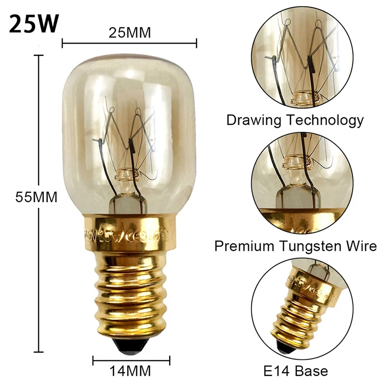 High Temperature Bulb 15W 25W E14 300 Degree Microwave Oven Light Bulbs Tungsten Filament Steamer Lamp Bulbs Salt Light Bulb halogen bulb