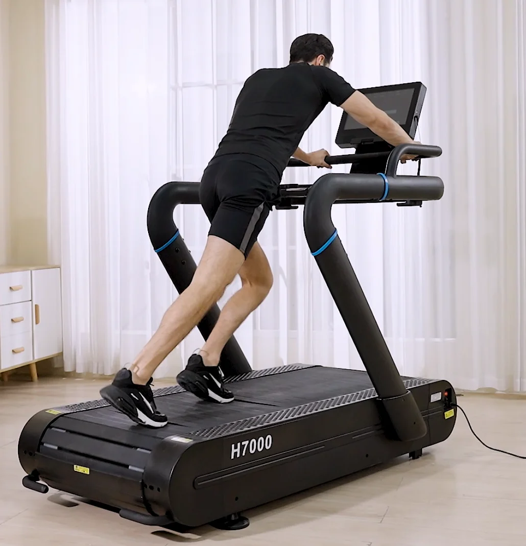 AC Motorized Crawler Treadmill Slat Commercial Treadmill Curved Slat-belt Design That Reduces the Shock of Impact