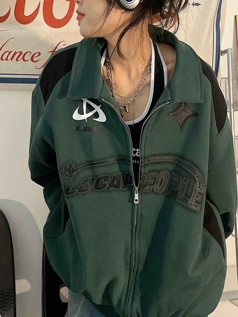 30746-e53c6d.jpg Letter Print Zipper Jacket Women American Retro Street Hip Hop Jackets For Women Oversized Korean Casual Trend Y2K Coat Women - Image 1