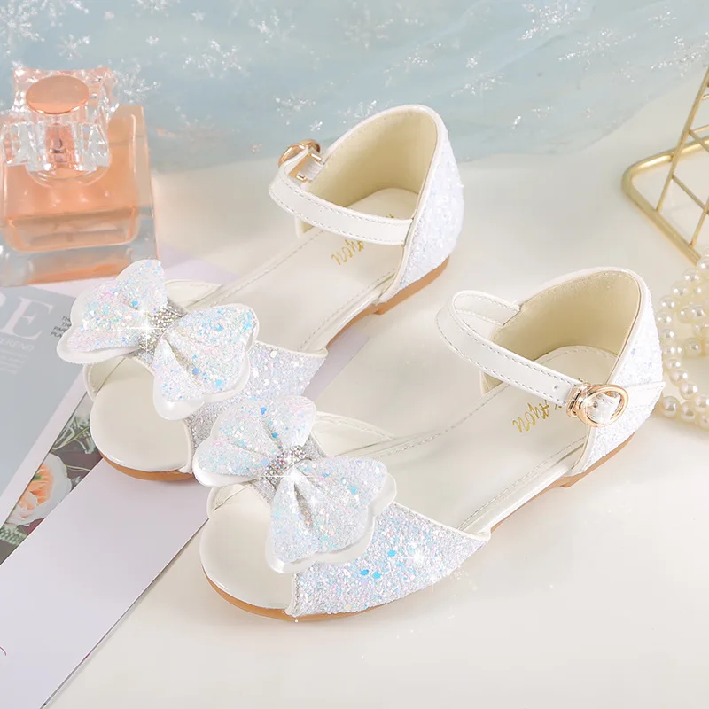 

Princess Girls Party Shoes Children Sandals Rhinestones Sequins Butterfly-knot Girls Sandals Peep Toe Summer Kids Shoes Flats