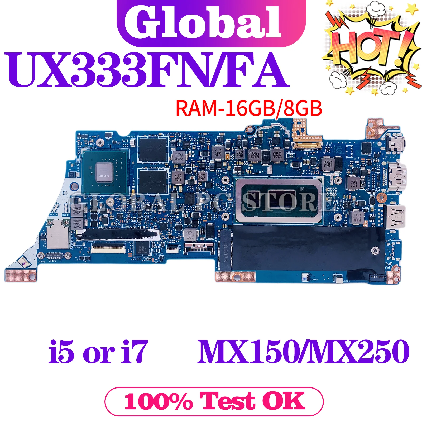 KEFU UX333FN Mainboard For ASUS UX333FA BX333FA BX333FN RX333FA RX333FN Laptop Motherboard I5 I7 8th Gen MX150/MX250/UMA