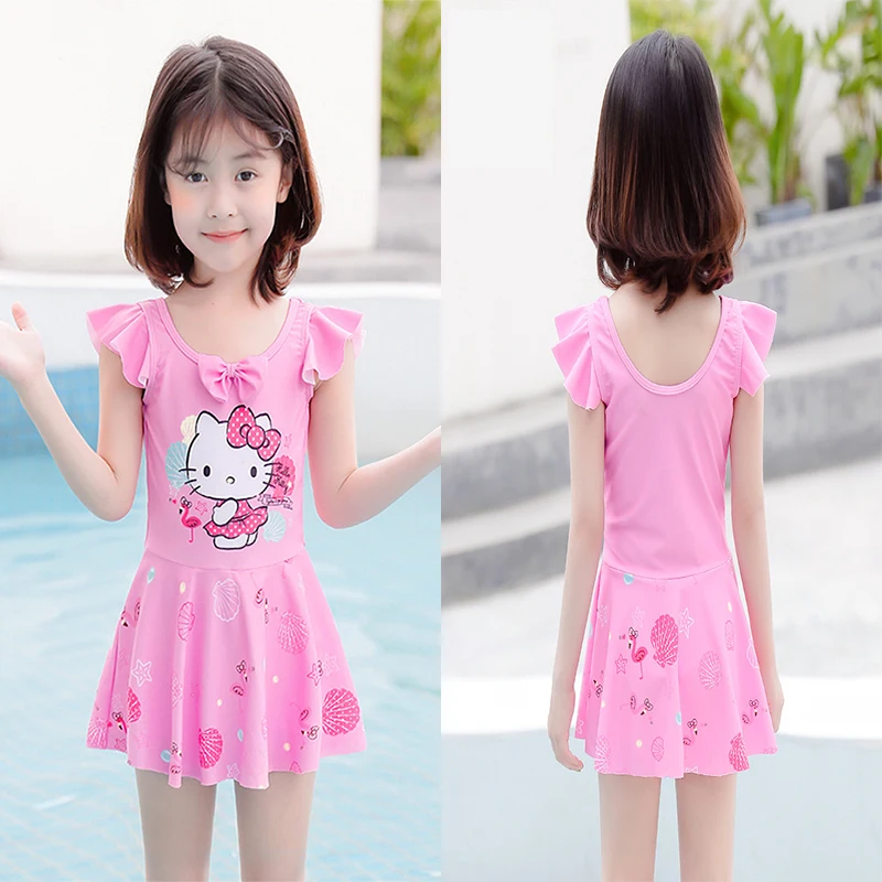 

Бикини Miniso Hello Kitty для девочек, детский купальник средней длины, купальный костюм для больших детей, Цельный купальник для малышей, модная Купальная юбка, подарок