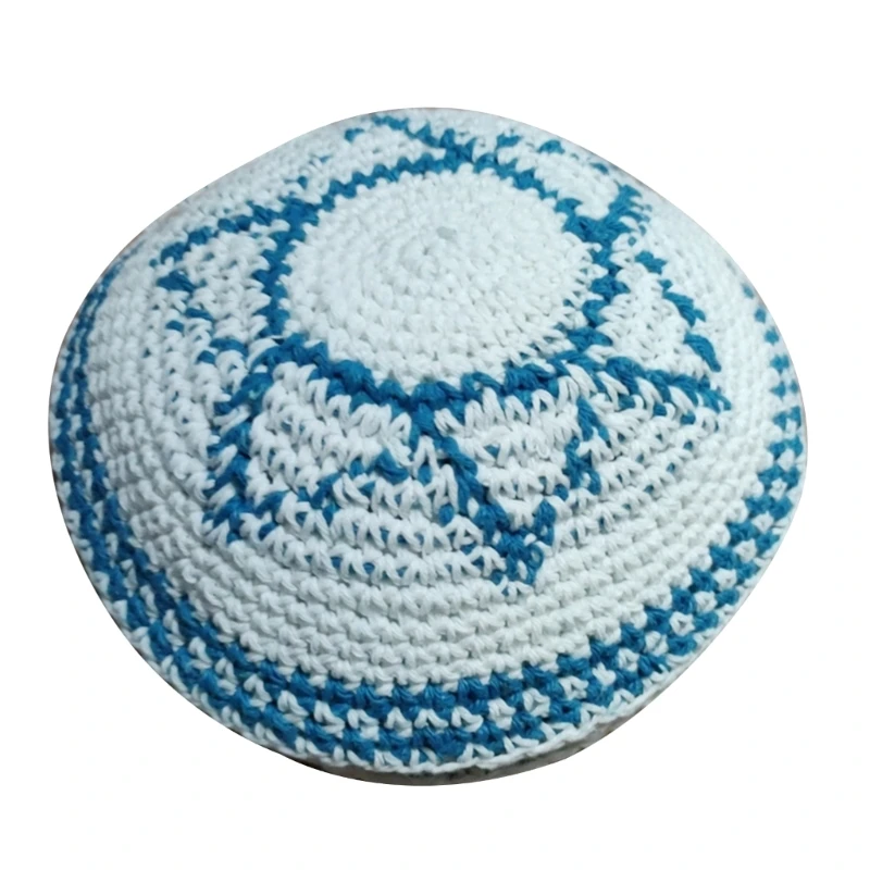

Flat Top Jewish Kippah Hat Embroidery White Yarmulke for Women Men Breathable Traditional Hat for Religious Observances