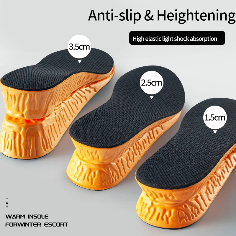 thumbnail image 1 of Plantillas invisibles para aumentar la altura de 1,5 a 3,5 cm, espuma viscoelástica EVA naranja, almohadilla para la suela de los zapatos, transpirables y cómodas para el cuidado de los pies de hombre, 1 of 5