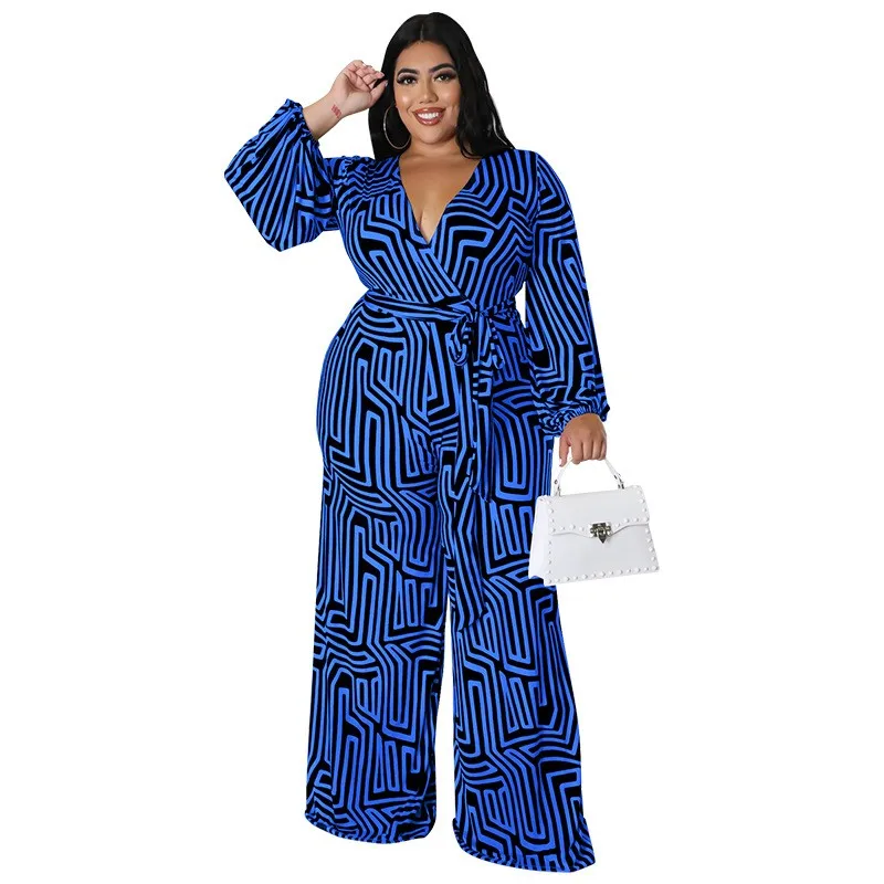 African Clothing Jumpsuit Bodysuit Dashiki Printed V Neck Long Sleeved Jumpsuit Sexy Women's Loose Straight Trousers Spring 2023