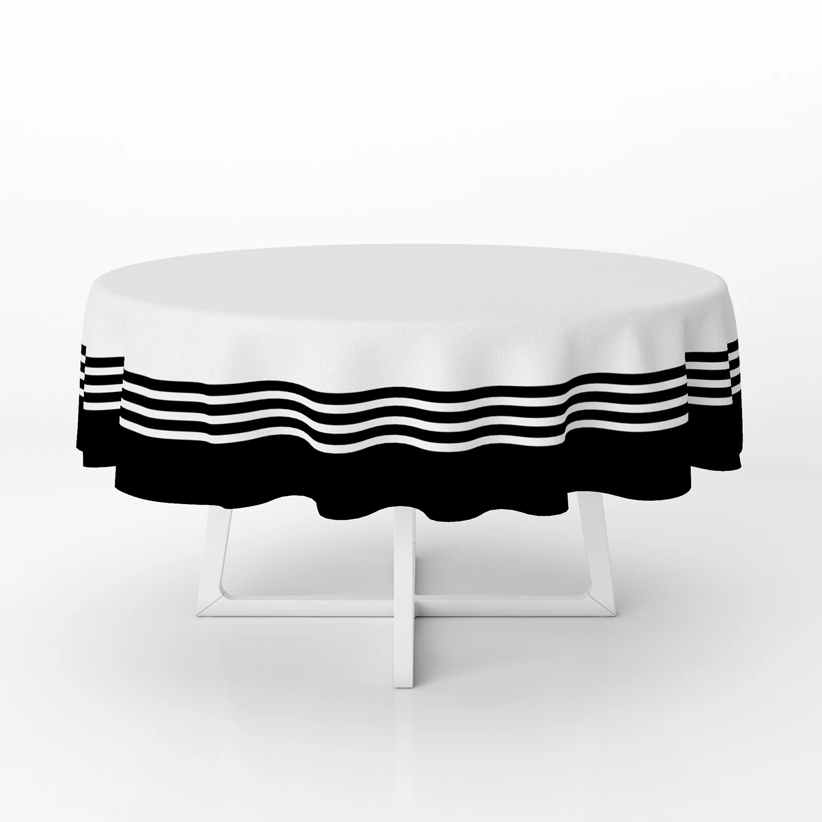 BlackStripsRoundTableclothKitchenDecorWaterproofTableClothDiningCoffeeTableCover