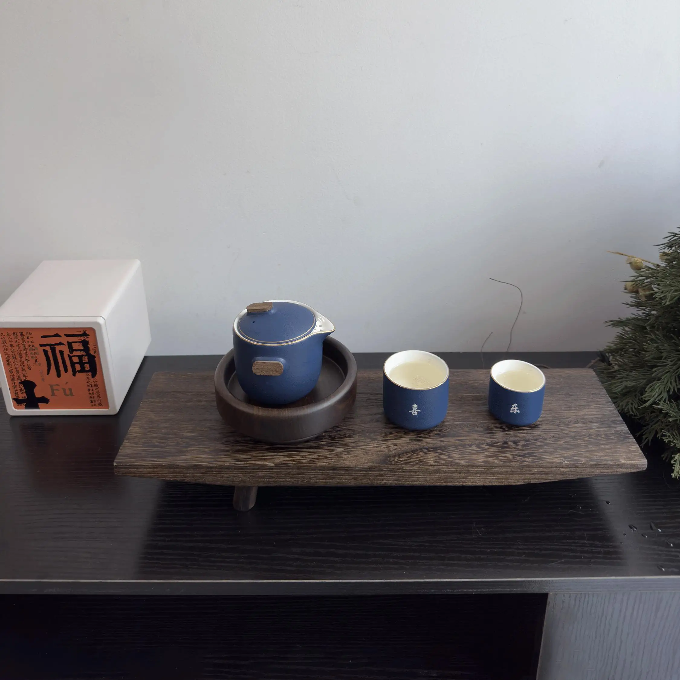 New Chinese Solid Wood Tray Tea Set Household TeaRoom Tea CupOrnament Wooden Tray Singing Bowl Bandejas Decorativas Jewelry Dish 5