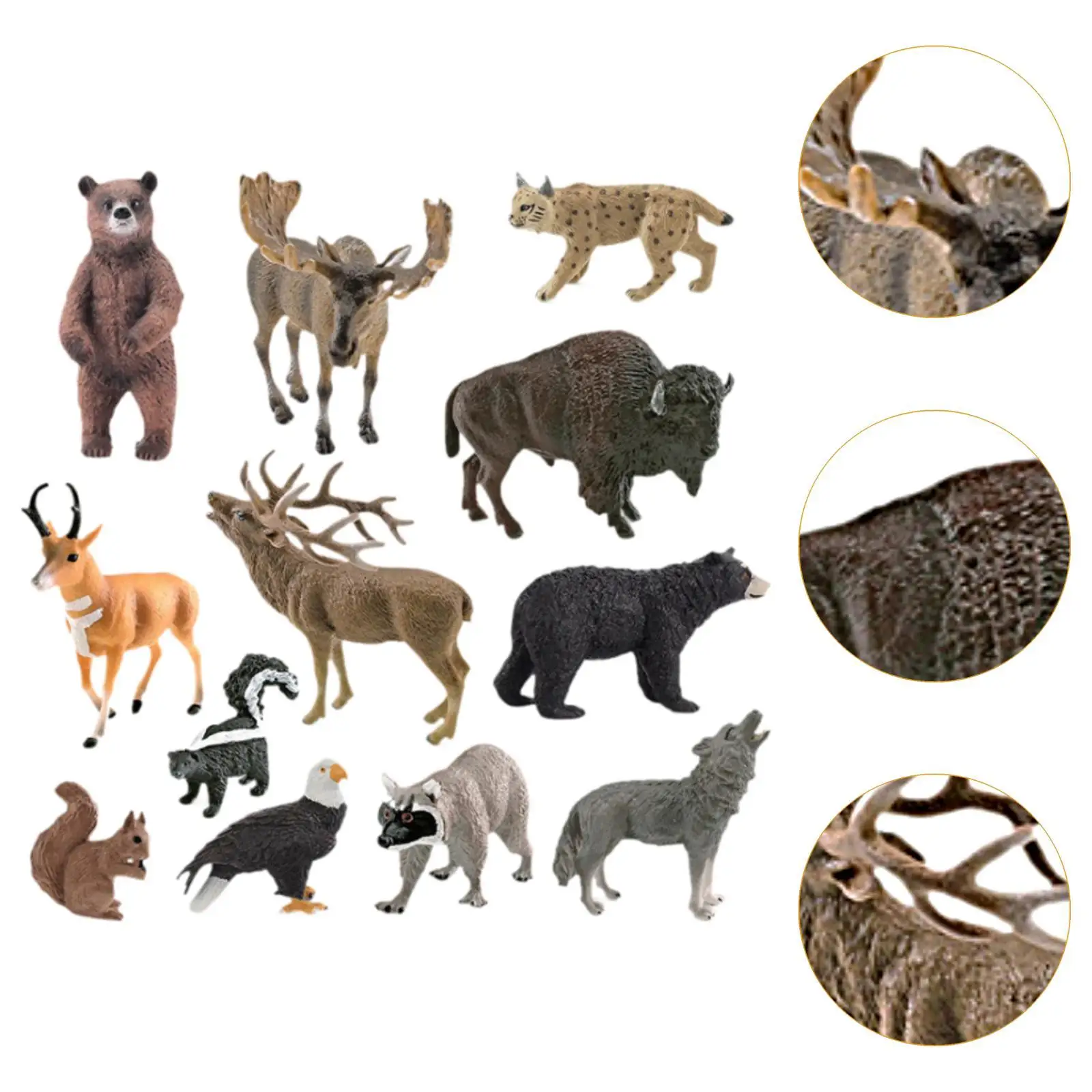 12 Pieces Animal Figurines Raccoon Wolf Bear Eagle for Children Boys Girls