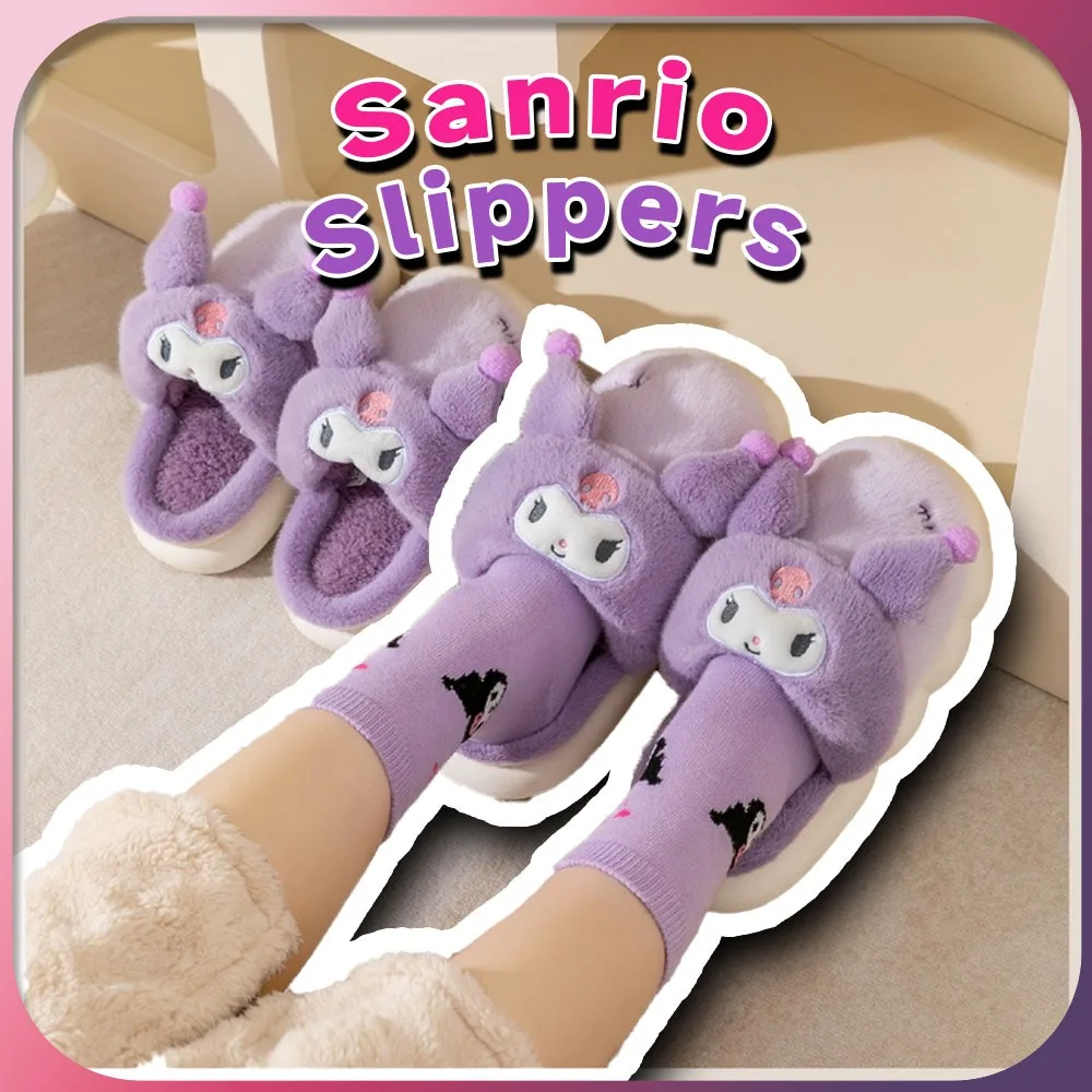 

Sanrio Hello Kitty Slippers Kuromi My Melody Keroppi Kawaii Anime Fluffy Winter House Shoes Warm Fuzzy Comfy Plush Gift for Girl