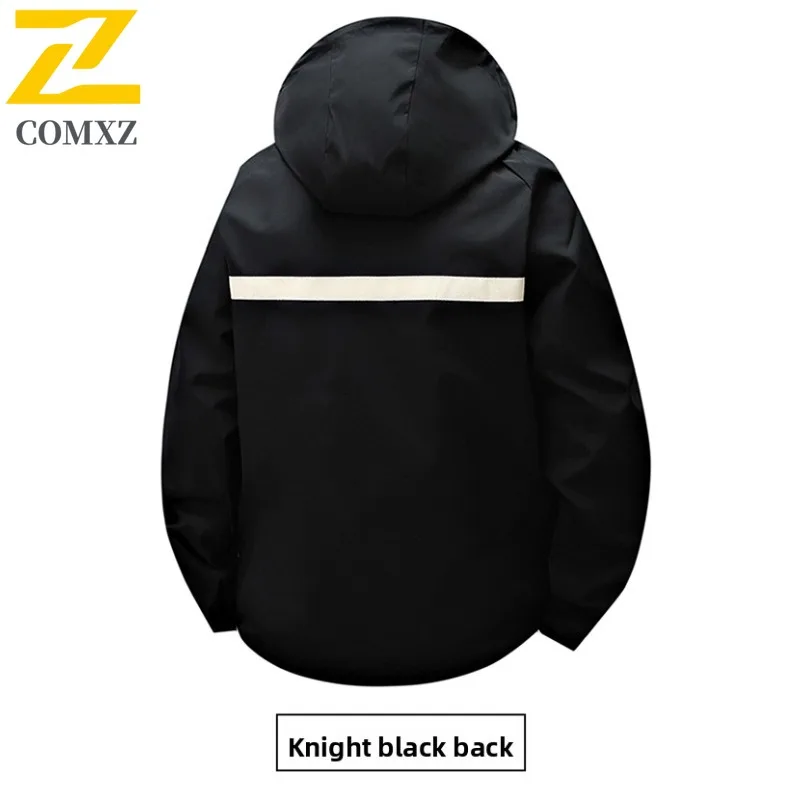 COMXZ Men Autumn Jacket Hooded Hiking Travel Light Motorcycle Coat Leisure Pure Color Design Journey Wind Resistant Clothing