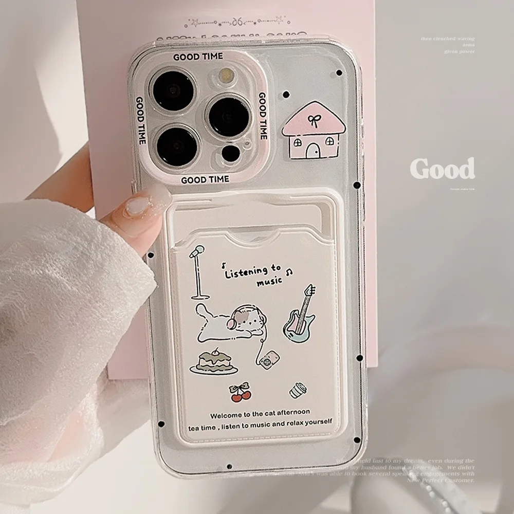 Korean Cute Cat Card Holder Phone Case For iPhone 17 16 15
