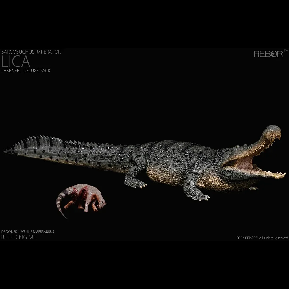1:35 Repor Crocodile Toy Cuffosuchus Imperator "Lica" E Annegato Giovane Nigersaurus "Spurgo Me" Deluxe Pack Versione Del Lago