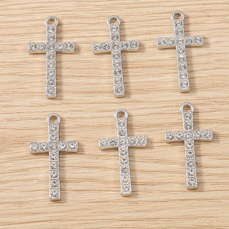 10 Stück 14 x 26 mm niedliche Kristall-Kreuz-Charms-Anhänger für die Herstellung von Ohrringen, Halsketten, Armbändern, DIY-Handwerk, Schmuckzubehör, Zubehör