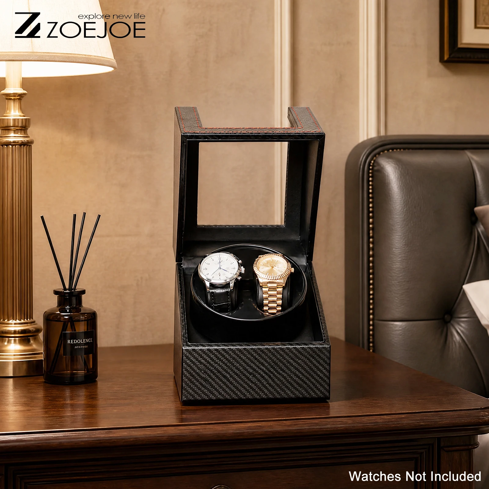 ZOEJOE 2+0 시계 와인더, 탄소 섬유 질감, 조용한 모터, 컴팩트 사이즈,..
