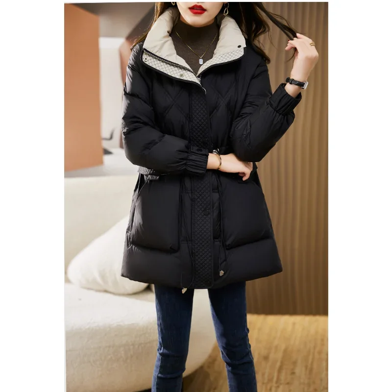 Down Jackets Women Winter Mid-length Coats Small Popular Fashion Slim Waist White Duck Commuting Straps Fluffy Keep Warm Tops