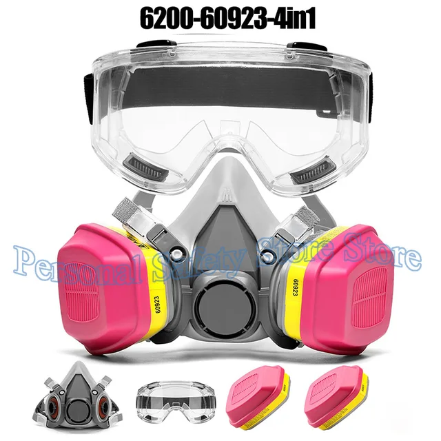 6200 Respirator Mask with Filters 60923 Half Face Cover with Anti-Fog Goggle Paint Mask for Gas/Chemicals/ Epoxy Resin/Asbestos 1